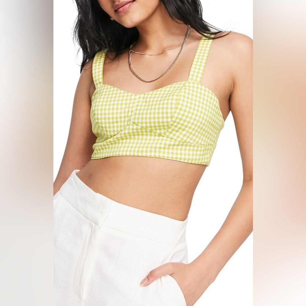 TopShop - Gingham Check Crop Top | Tie Back - NWT | Bralette Inspired - Lime